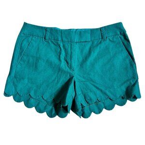 J. Crew Size 8 Scalloped Linen Shorts Green Preppy Cotton Casual